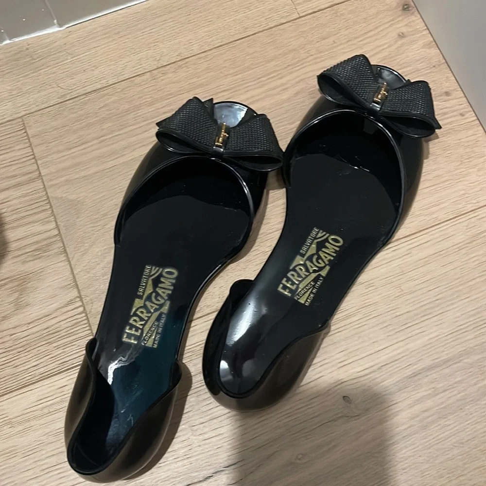 Salvatore Ferragamo Black Patent Bow Flats